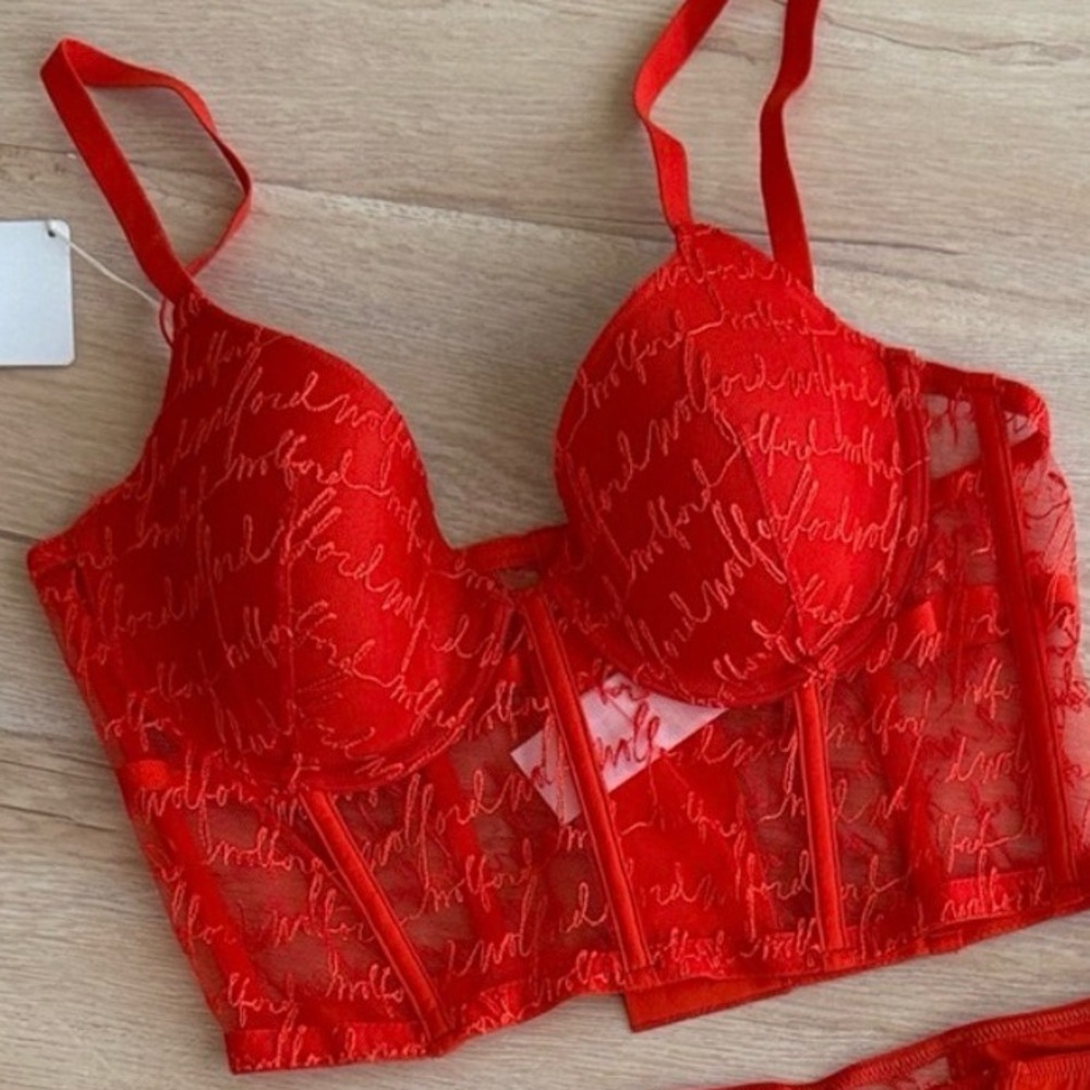 Wolford Red Lace Bralette USA 34 C New Corset Top